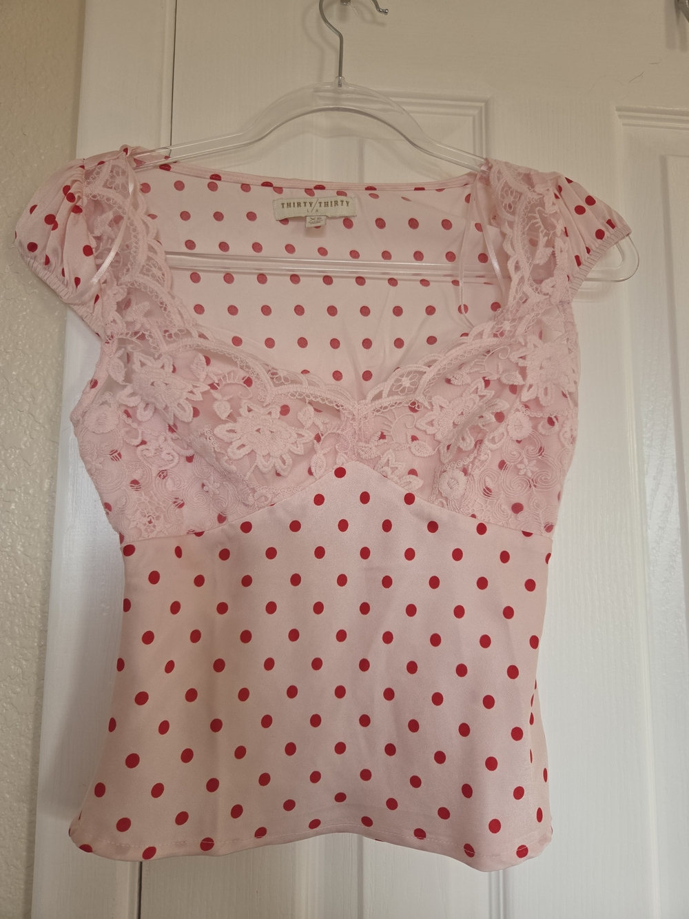 Pink Polka Dot Lace Trim Sleep Top
